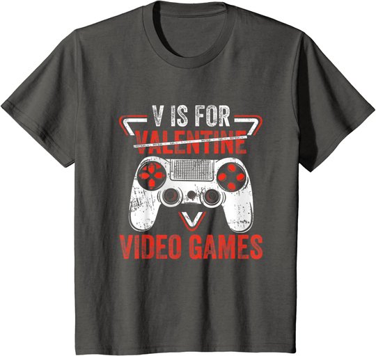 V is for Video Games - Matching Family Valentines Day Gamer T-Shirt