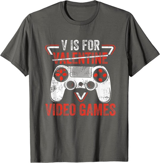 V is for Video Games - Matching Family Valentines Day Gamer T-Shirt