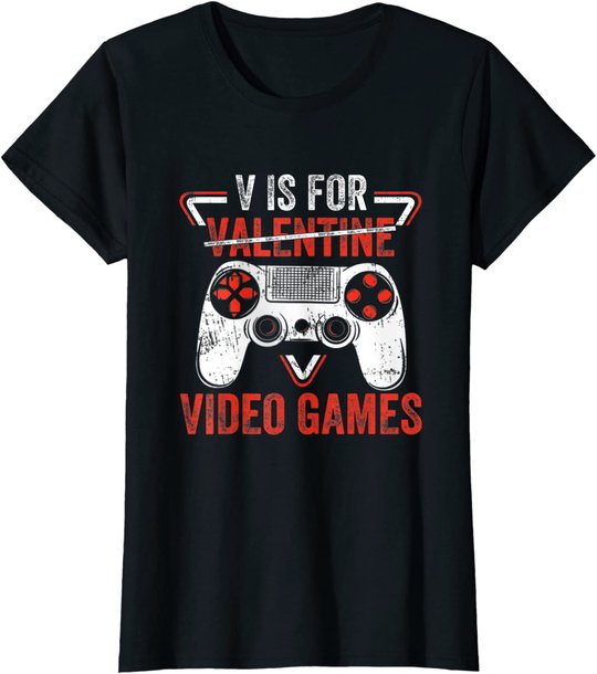 V is for Video Games - Matching Family Valentines Day Gamer T-Shirt