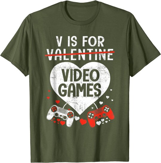V is for Video Games - Matching Family Valentines Day Gamer T-Shirt