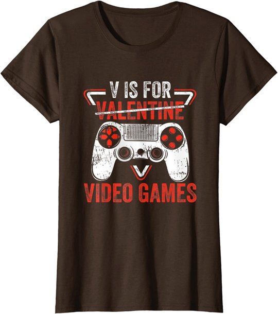 V is for Video Games - Matching Family Valentines Day Gamer T-Shirt