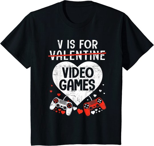 V is for Video Games - Matching Family Valentines Day Gamer T-Shirt