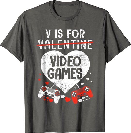 V is for Video Games - Matching Family Valentines Day Gamer T-Shirt