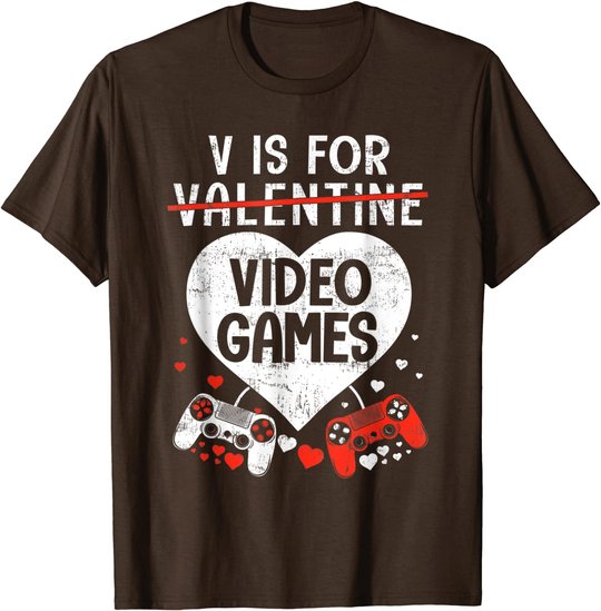 V is for Video Games - Matching Family Valentines Day Gamer T-Shirt