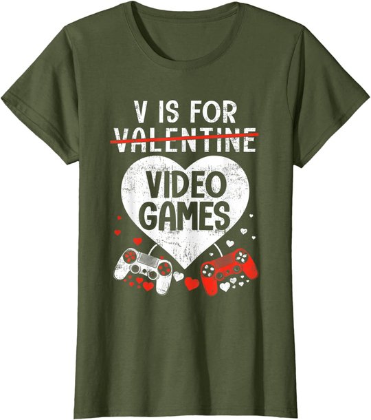 V is for Video Games - Matching Family Valentines Day Gamer T-Shirt
