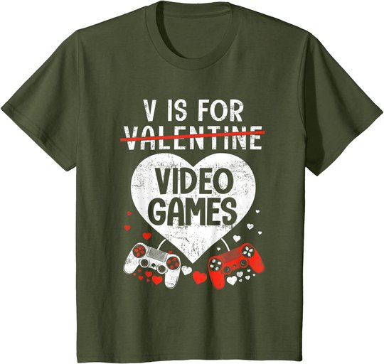 V is for Video Games - Matching Family Valentines Day Gamer T-Shirt