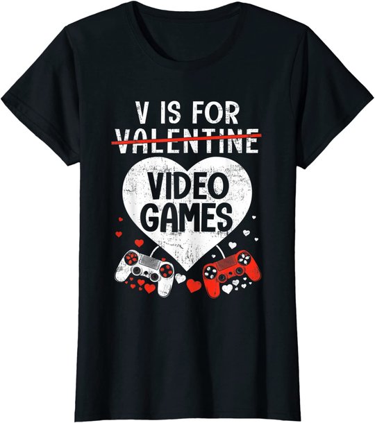 V is for Video Games - Matching Family Valentines Day Gamer T-Shirt
