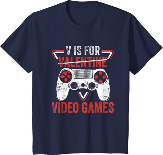 V is for Video Games - Matching Family Valentines Day Gamer T-Shirt