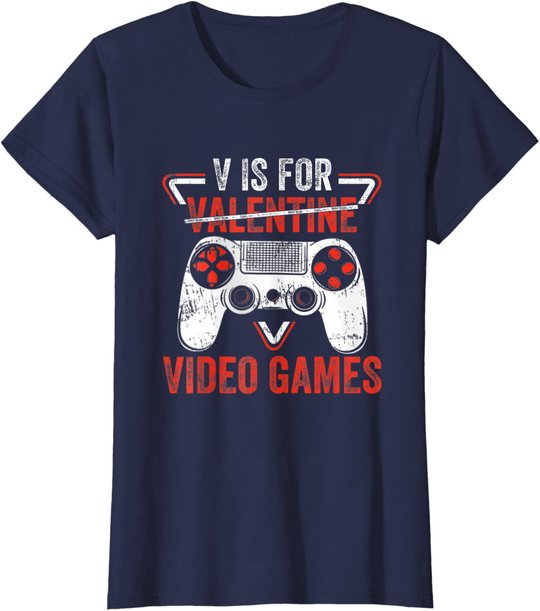 V is for Video Games - Matching Family Valentines Day Gamer T-Shirt