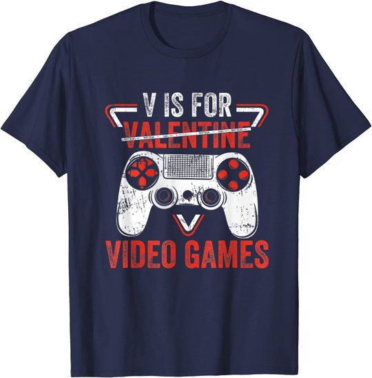 V is for Video Games - Matching Family Valentines Day Gamer T-Shirt