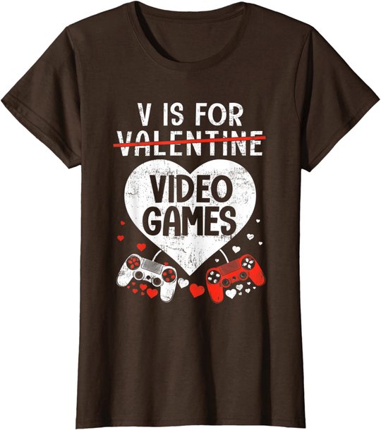 V is for Video Games - Matching Family Valentines Day Gamer T-Shirt