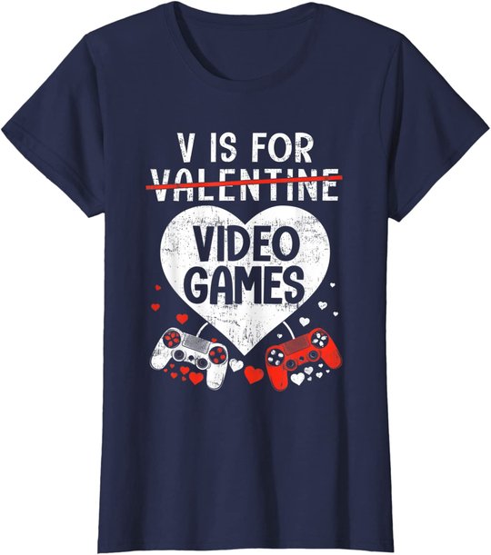 V is for Video Games - Matching Family Valentines Day Gamer T-Shirt