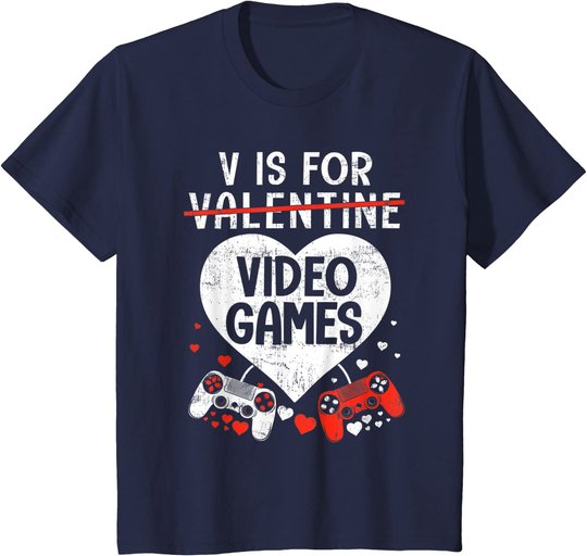 V is for Video Games - Matching Family Valentines Day Gamer T-Shirt