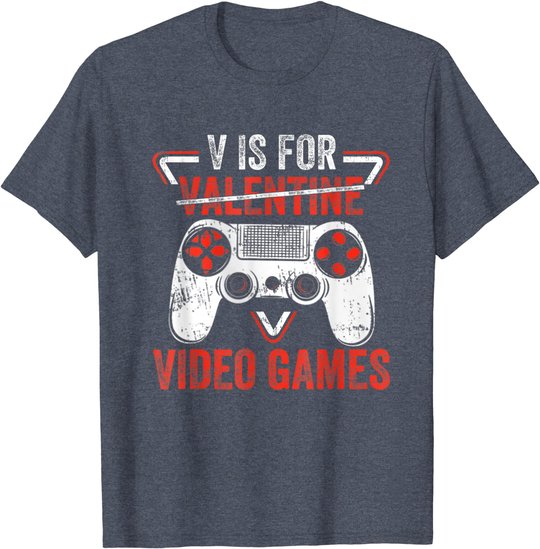 V is for Video Games - Matching Family Valentines Day Gamer T-Shirt