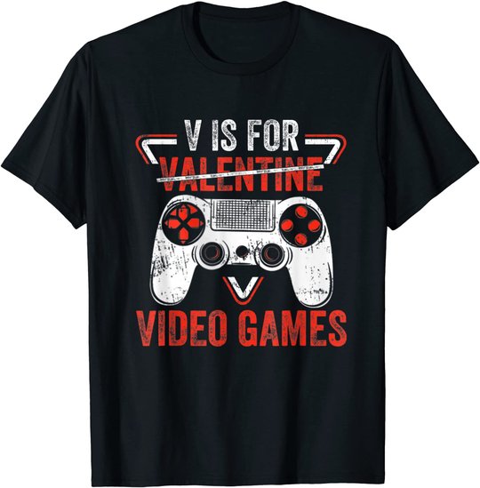 V is for Video Games - Matching Family Valentines Day Gamer T-Shirt
