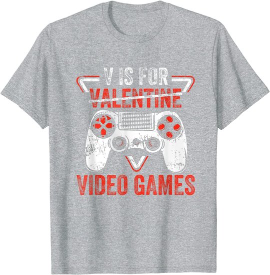 V is for Video Games - Matching Family Valentines Day Gamer T-Shirt