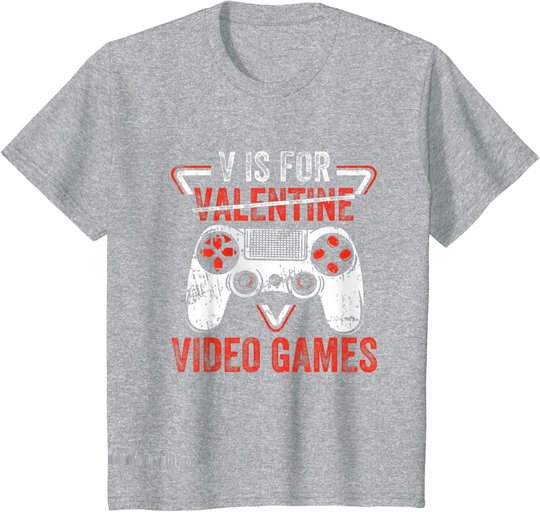 V is for Video Games - Matching Family Valentines Day Gamer T-Shirt