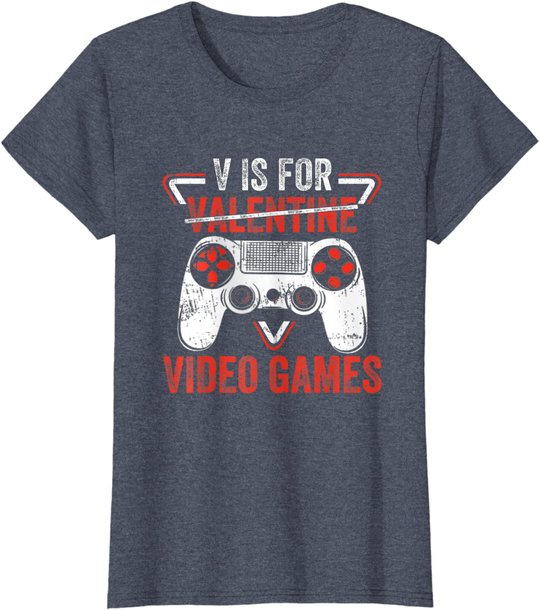 V is for Video Games - Matching Family Valentines Day Gamer T-Shirt