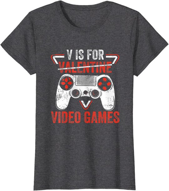 V is for Video Games - Matching Family Valentines Day Gamer T-Shirt