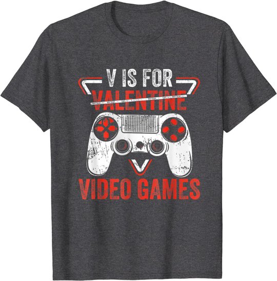V is for Video Games - Matching Family Valentines Day Gamer T-Shirt