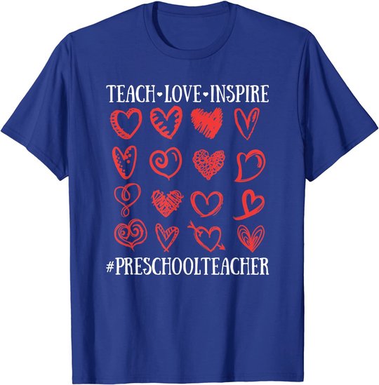 Teach Love Inspire Valentines Day Preschool Teacher Heart T-Shirt