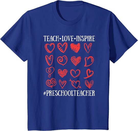 Teach Love Inspire Valentines Day Preschool Teacher Heart T-Shirt