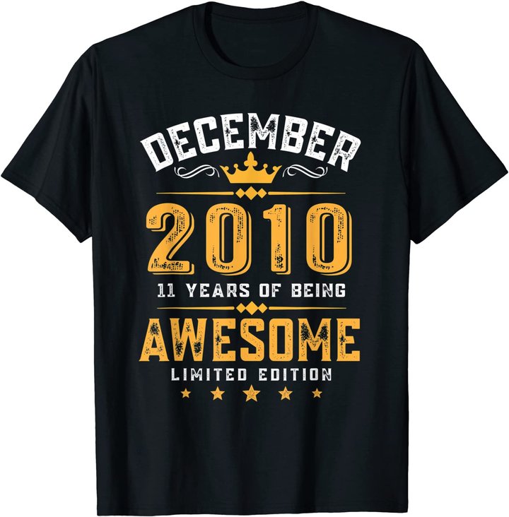 11th Birthday Gift 11 Year Old Awesome Since December 2010 T-Shirt