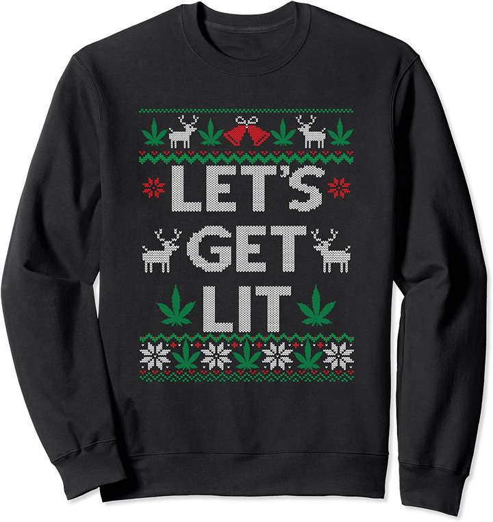 Let's Get Lit Funny Christmas Drinking T-Shirt Xmas Lights Sweatshirt