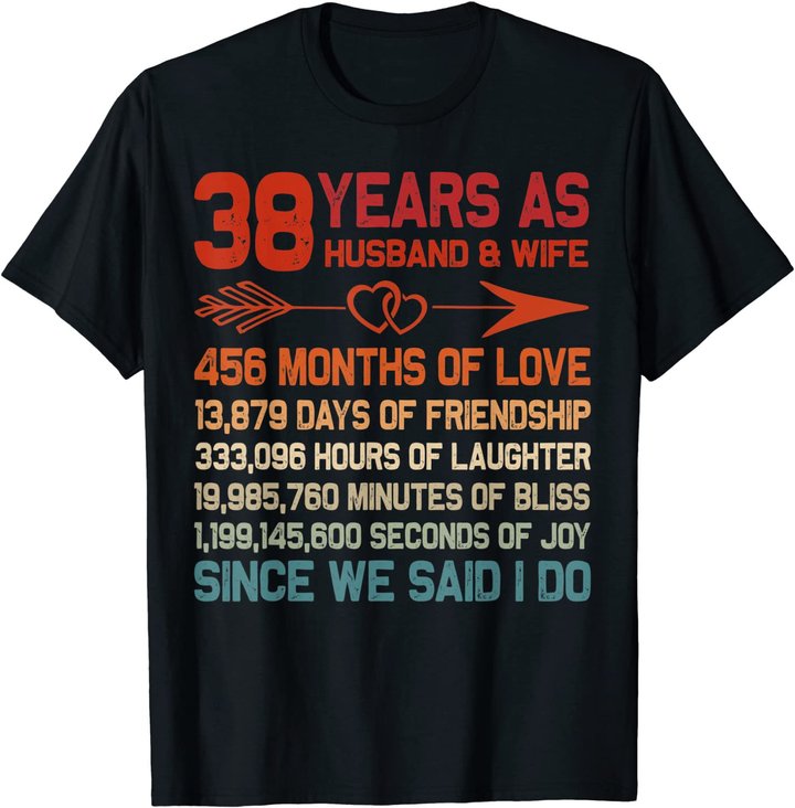 38 Years as Husband & Wife 38th Anniversary Gift for Couple T-Shirt