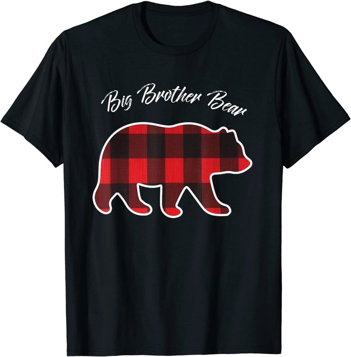Big Brother Bear Matching Family Christmas Red Plaid Pajama T-Shirt