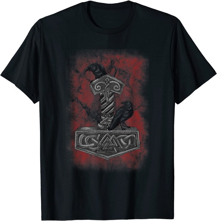 Thor Hammer Mjolnir - Huginn & Muninn - Norse Mythology T-Shirt