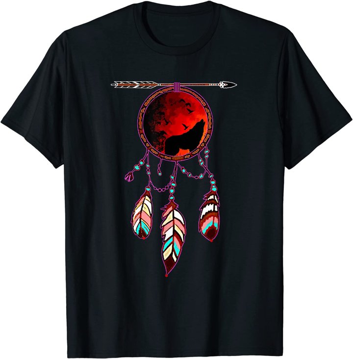 Native American Timber Wolf Dream Catcher Indian Tribal Gift T-Shirt