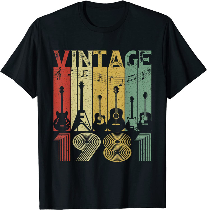 Vintage 1981 Tee 39th Birthday Gifts Guitarist Guitar Lover T-Shirt