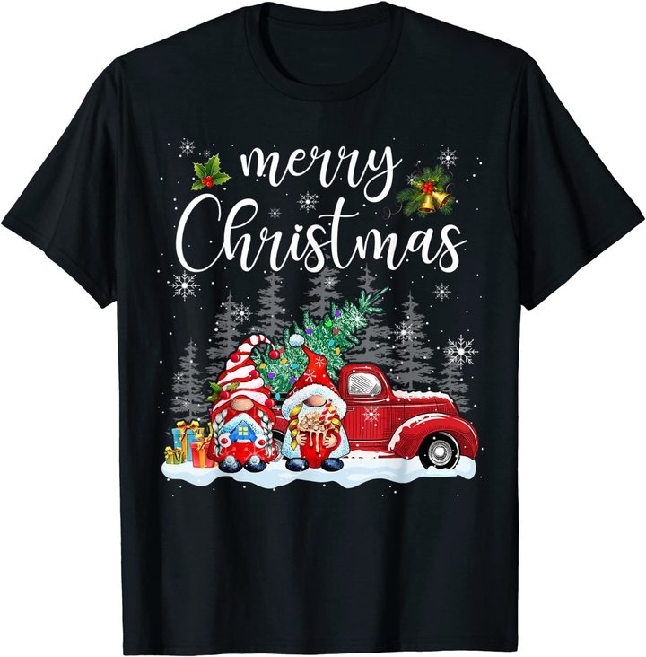 Merry Christmas Gnomes Red Truck Snow Xmas Tree Pajamas T-Shirt