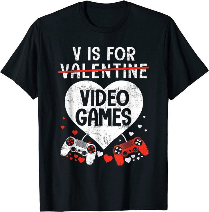 V is for Video Games - Matching Family Valentines Day Gamer T-Shirt