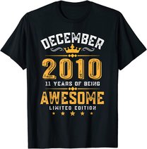 11th Birthday Gift 11 Year Old Awesome Since December 2010 T-Shirt