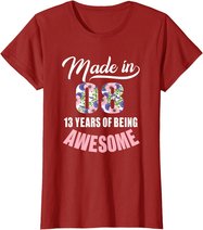 13th Birthday Gift Girl Born in 2008 13 Years Old Tshirt T-Shirt