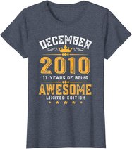 11th Birthday Gift 11 Year Old Awesome Since December 2010 T-Shirt
