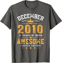 11th Birthday Gift 11 Year Old Awesome Since December 2010 T-Shirt