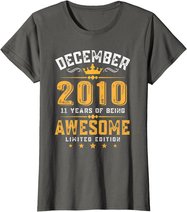 11th Birthday Gift 11 Year Old Awesome Since December 2010 T-Shirt