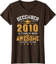 11th Birthday Gift 11 Year Old Awesome Since December 2010 T-Shirt