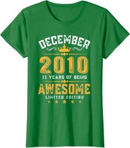 11th Birthday Gift 11 Year Old Awesome Since December 2010 T-Shirt