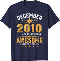 11th Birthday Gift 11 Year Old Awesome Since December 2010 T-Shirt
