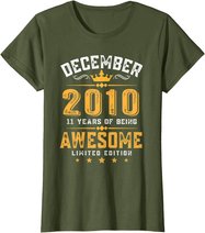 11th Birthday Gift 11 Year Old Awesome Since December 2010 T-Shirt