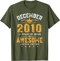11th Birthday Gift 11 Year Old Awesome Since December 2010 T-Shirt