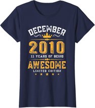 11th Birthday Gift 11 Year Old Awesome Since December 2010 T-Shirt