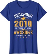 11th Birthday Gift 11 Year Old Awesome Since December 2010 T-Shirt