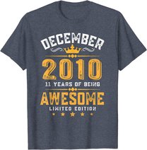 11th Birthday Gift 11 Year Old Awesome Since December 2010 T-Shirt