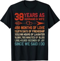 38 Years as Husband & Wife 38th Anniversary Gift for Couple T-Shirt