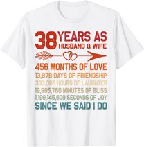38 Years as Husband & Wife 38th Anniversary Gift for Couple T-Shirt